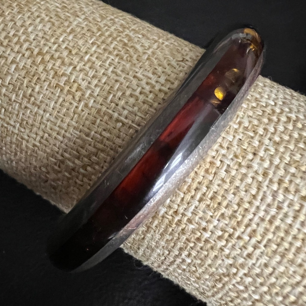Vintage Faux Amber Resin Silver Tone Bangle Bracelet 2.5 Inch Dark Academia